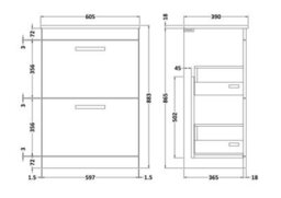 Royal Bathrooms Turin 600mm Hale Black Floor Standing Worktop Vanity Unit - 2 Drawer With Matt Black Handle - thumbnail 3
