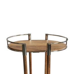 Try Round Mango Wood Drinks Trolley With Silver Frame In Natural Finish - thumbnail 2