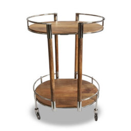 Try Round Mango Wood Drinks Trolley With Silver Frame In Natural Finish
