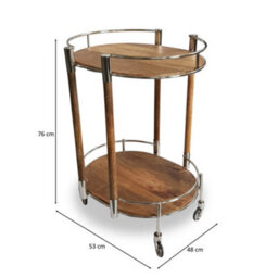 Try Round Mango Wood Drinks Trolley With Silver Frame In Natural Finish - thumbnail 5