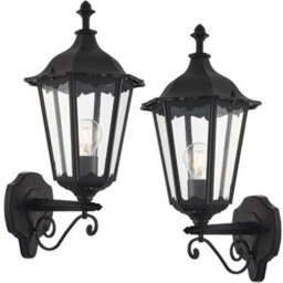 2 Pack Ip44 Outdoor Wall Light Matt Black & Glass Traditional Lantern Dimmable - thumbnail 1