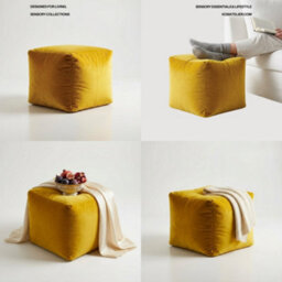 Kosi Atelier Kosiatelier Bean Bag Velvet Footstool Ottomona Cube Pouf Chair Pouffe, Polystyrene Beads Filled - Lemon, 45Cm X 45Cm X 45Cm - thumbnail 4