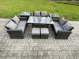 Fimous 8 Seater Wicker Pe Rattan Garden Furniture Sets Outdoor Lounge Sofa Set With Oblong Dining Table Double Seat Sofa - thumbnail 2
