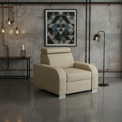 Oslo M 1 Upholstered Armchair Adjustable Headrest Mdf And Chipboard Frame For Living Room 105X100X85 Beige - image 1
