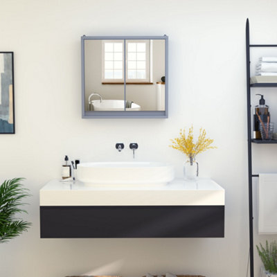 Homcom Wall Mounted Mirror Cabinet With Storage Shelf Bathroom Cupboard Grey - image 1