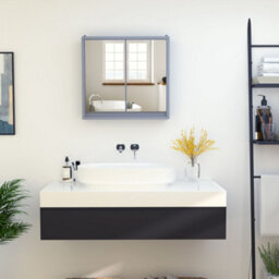 Homcom Wall Mounted Mirror Cabinet With Storage Shelf Bathroom Cupboard Grey - thumbnail 1