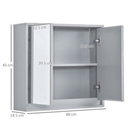 Homcom Wall Mounted Mirror Cabinet With Storage Shelf Bathroom Cupboard Grey - thumbnail 3
