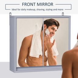Homcom Wall Mounted Mirror Cabinet With Storage Shelf Bathroom Cupboard Grey - thumbnail 5