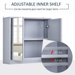 Homcom Wall Mounted Mirror Cabinet With Storage Shelf Bathroom Cupboard Grey - thumbnail 4