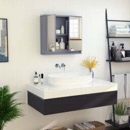 Homcom Wall Mounted Mirror Cabinet With Storage Shelf Bathroom Cupboard Grey - thumbnail 6