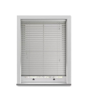 50mm Slat Grey Grained Faux Wood Venetian Blind With Strings 150Cm Drop - 140Cm - image 1