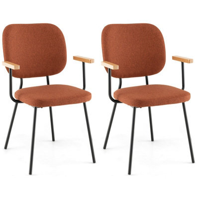 Costway Set Of 2 Dining Chair Padded Kitchen Armchairs Accent Chair W/ Linen Fabric - image 1