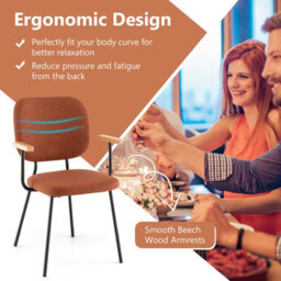 Costway Set Of 2 Dining Chair Padded Kitchen Armchairs Accent Chair W/ Linen Fabric - thumbnail 8