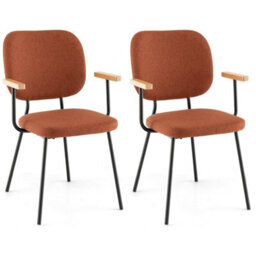 Costway Set Of 2 Dining Chair Padded Kitchen Armchairs Accent Chair W/ Linen Fabric - thumbnail 1