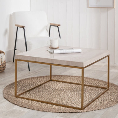 Pacific Lifestyle Beige Granite Square Coffee Table With Burnished Gold Metal Legs, Real Stone Top 70Cm, Madison - image 1
