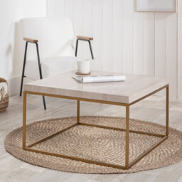 Pacific Lifestyle Beige Granite Square Coffee Table With Burnished Gold Metal Legs, Real Stone Top 70Cm, Madison - thumbnail 1