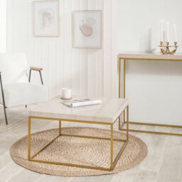 Pacific Lifestyle Beige Granite Square Coffee Table With Burnished Gold Metal Legs, Real Stone Top 70Cm, Madison - thumbnail 2