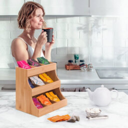 EHC Woodluv 3-Tier Bamboo Tea Bag Organizer, Tier Storage Organizer For Teabags, Tea Bag Storage Caddy 27 X 17.5 X 24 Cm - thumbnail 3