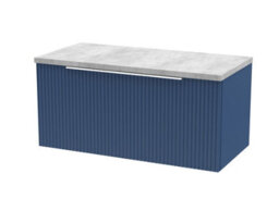 Balterley Tixall Fluted 1 Drawer Wall Hung Vanity Unit With Laminate Worktop, Satin Blue, 800mm
