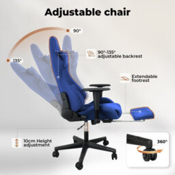 Levede Office Desk Chair Gaming Recliner Adjustable Height With Footrest Blue - thumbnail 6