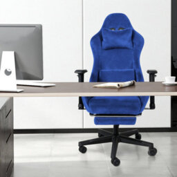 Levede Office Desk Chair Gaming Recliner Adjustable Height With Footrest Blue - thumbnail 1