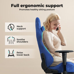 Levede Office Desk Chair Gaming Recliner Adjustable Height With Footrest Blue - thumbnail 8