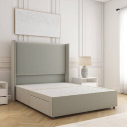 Bsspoke Austin Divan Bed Set Silver Plush Velvet With 54Inch Wingedback Headboard & No Mattress No Drawers In All Sizes - thumbnail 1
