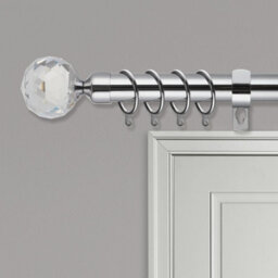 Home Treats 28mm Crystal End Metal Curtain Pole Set 210-300Cm Chrome With Rings, Finials, Brackets & Fittings - thumbnail 2