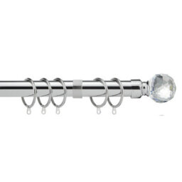 Home Treats 28mm Crystal End Metal Curtain Pole Set 210-300Cm Chrome With Rings, Finials, Brackets & Fittings - thumbnail 1