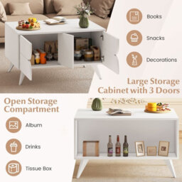 Costway Modern Coffee Table With Cabinet Wooden Center Cocktail Table-White - thumbnail 4
