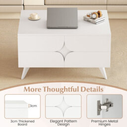 Costway Modern Coffee Table With Cabinet Wooden Center Cocktail Table-White - thumbnail 6