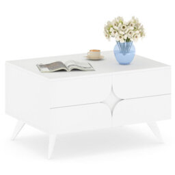 Costway Modern Coffee Table With Cabinet Wooden Center Cocktail Table-White - thumbnail 2
