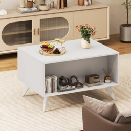 Costway Modern Coffee Table With Cabinet Wooden Center Cocktail Table-White - thumbnail 9