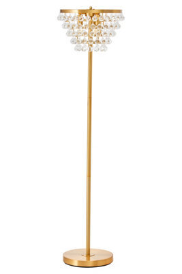 Orsina Clear Crystal Floor Lamp With Gold Metal Base, Elegant Crystal Bead Standing Lamp For Living Room - image 1