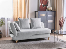 Beliani Left-Hand Chaise Longue Meri Faux Linen Light Grey With Storage - thumbnail 2
