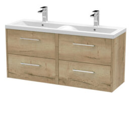 Hudson Reed Juno Wall Hung 4 Soft Close Door Vanity Unit With Double Basin In Autumn Oak Finish, 1200mm - thumbnail 4