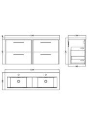 Hudson Reed Juno Wall Hung 4 Soft Close Door Vanity Unit With Double Basin In Autumn Oak Finish, 1200mm - thumbnail 7