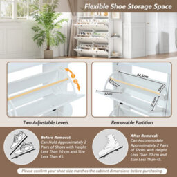 Matteo White Entryway Shoe Cabinet With 6 Flip Drawers, 8 Hooks & Storage Shelves, 200Cm Tall - thumbnail 9