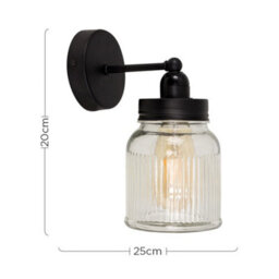 Valuelights Cambourne Industrial Satin Black Pipework Single Wall Light With Clear Glass Jar Shade - thumbnail 4