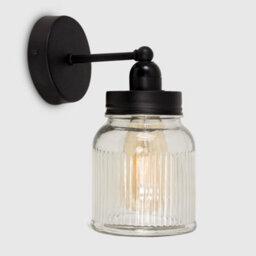 Valuelights Cambourne Industrial Satin Black Pipework Single Wall Light With Clear Glass Jar Shade - thumbnail 3