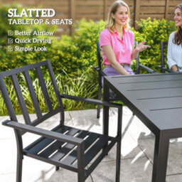 Wyld Haus Tatare 7-Piece Metal Garden Dining Set - 6 Chairs And Rectangular Table With 50mm Parasol Hole, Black - thumbnail 7