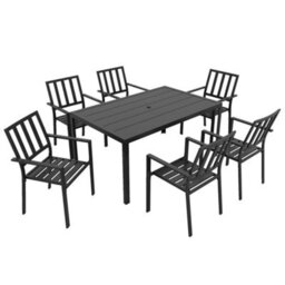 Wyld Haus Tatare 7-Piece Metal Garden Dining Set - 6 Chairs And Rectangular Table With 50mm Parasol Hole, Black - thumbnail 2