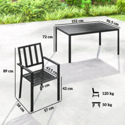 Wyld Haus Tatare 7-Piece Metal Garden Dining Set - 6 Chairs And Rectangular Table With 50mm Parasol Hole, Black - thumbnail 3