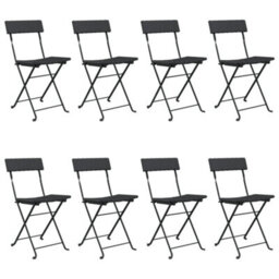 Berkfield Folding Bistro Chairs 8 Pcs Black Poly Rattan And Steel - thumbnail 2