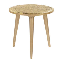 Wyld And Coco Set Of 2 Gold Distressed Carved Pattern Round Side Tables, Mango Wood, L46 X D46 X H45Cm - thumbnail 5