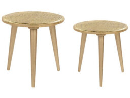 Wyld And Coco Set Of 2 Gold Distressed Carved Pattern Round Side Tables, Mango Wood, L46 X D46 X H45Cm - thumbnail 1
