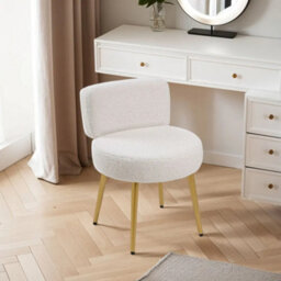Cream Faux Fur Vanity Stool With Metal Legs For Bedroom Or Home Office - thumbnail 4