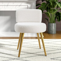 Cream Faux Fur Vanity Stool With Metal Legs For Bedroom Or Home Office - thumbnail 6