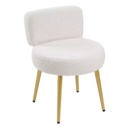 Cream Faux Fur Vanity Stool With Metal Legs For Bedroom Or Home Office - thumbnail 1