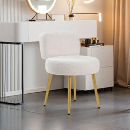 Cream Faux Fur Vanity Stool With Metal Legs For Bedroom Or Home Office - thumbnail 3